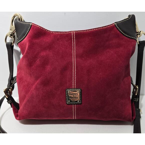 Dooney & Bourke Suede Hobo/Shoulder Handbag Purse Red Satchel Leather Strap - Picture 2 of 15